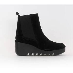 Fly London Women's 7.5 Slip On Chelsea black Suede Leather platform boot wedge